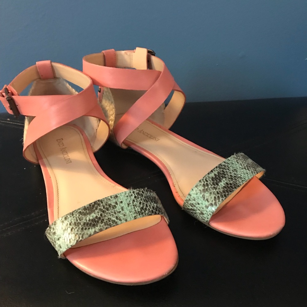 Enzo Angiolini ankle strap sandals pink green 10